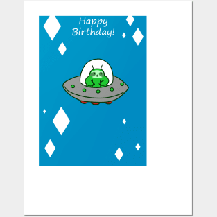 Happy Birthday - Alien UFO Sloth Posters and Art